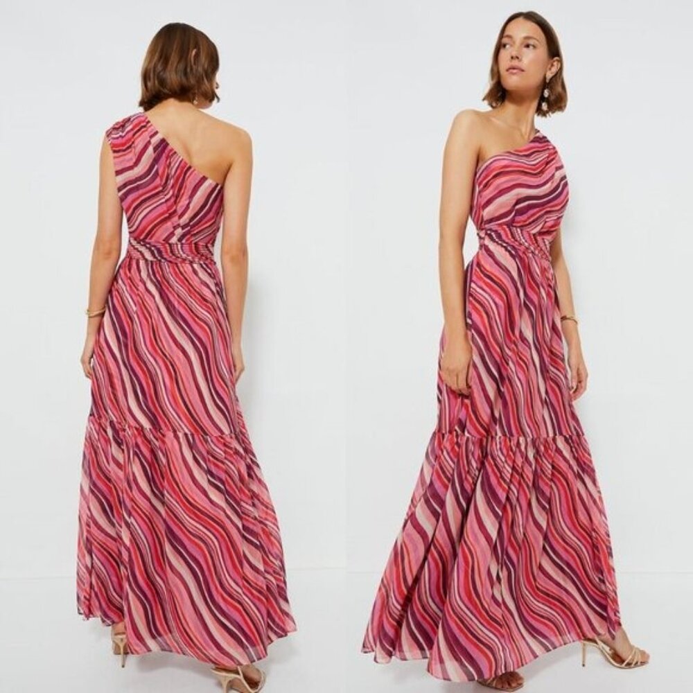 Tuckernuck One-Shoulder Maxi Dress in Pink and Red Wave Print - Picture 4 of 12